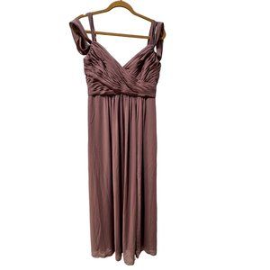 Long V-neck Poly Chiffon Bridesmaid Dress with Front Slit B2 Jasmine Desert Rose